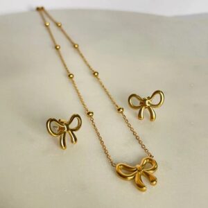 Gold Plated Anti Tarnish Bow Jewellery Set