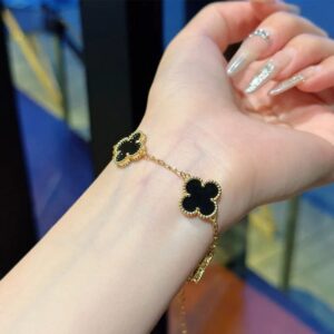 Gold Plated Black Anti Tarnish Clover Bracelet