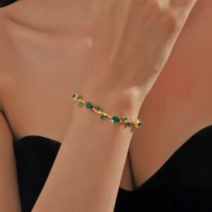 Gold Plated Green Stones Studded Anti Tarnish Tulip Bracelet