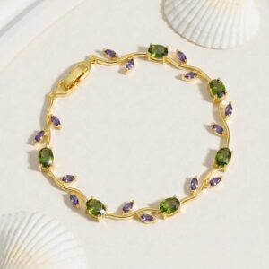 Gold Plated Multicolor Stones Studded Anti Tarnish Tulip Bracelet