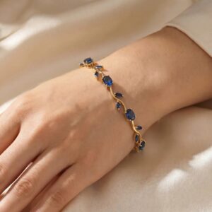 Gold Plated Navy Blue Stones Studded Anti Tarnish Tulip Bracelet