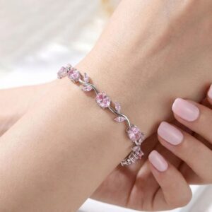 Silver Plated Pink Stones Studded Anti Tarnish Tulip Bracelet
