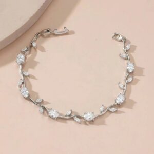 Silver Plated White Stones Studded Anti Tarnish Tulip Bracelet
